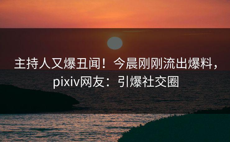 主持人又爆丑闻！今晨刚刚流出爆料，pixiv网友：引爆社交圈