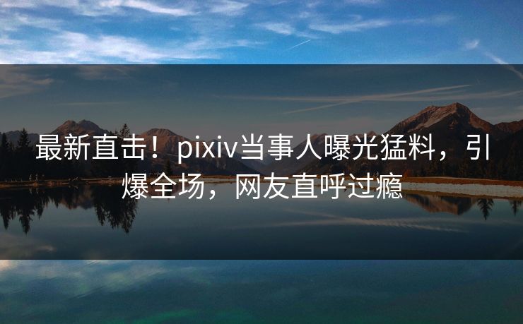 最新直击！pixiv当事人曝光猛料，引爆全场，网友直呼过瘾