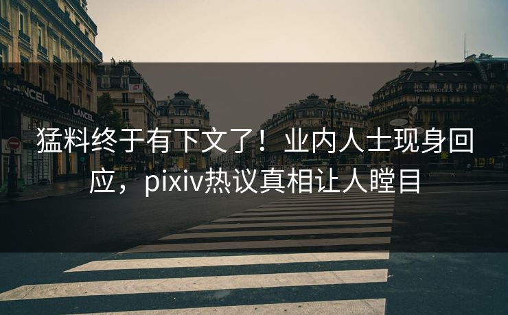 猛料终于有下文了！业内人士现身回应，pixiv热议真相让人瞠目